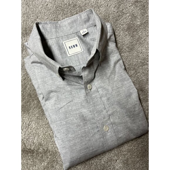 Rowm Mens  Grey White Long Sleeve Button-Up Shirt Large - Picture 1 of 8
